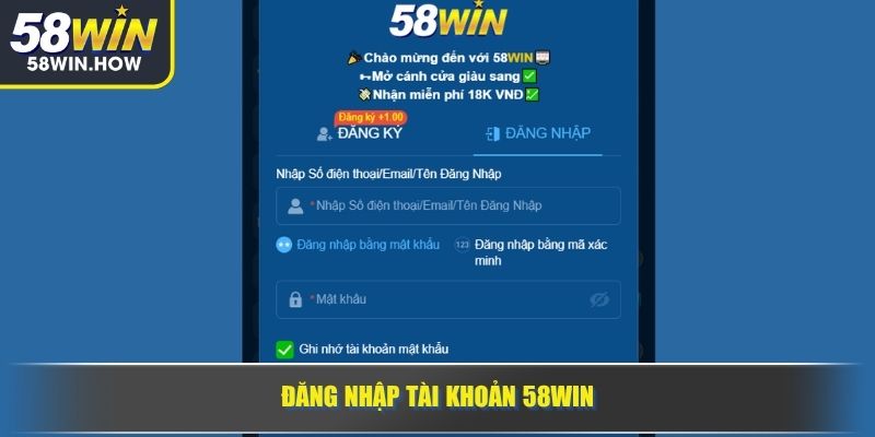 Đăng nhập tài khoản 58WIN