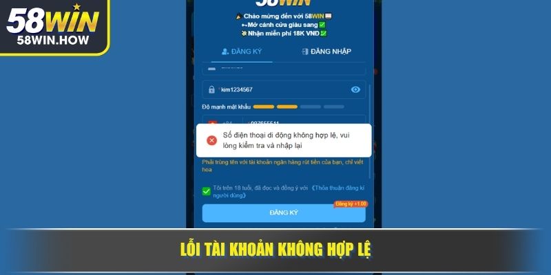 Lỗi tài khoản không hợp lệ