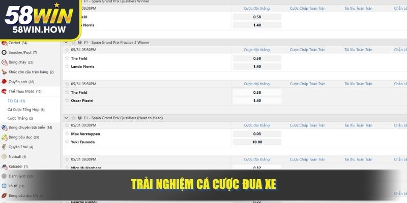 Trải nghiệm cá cược đua xe